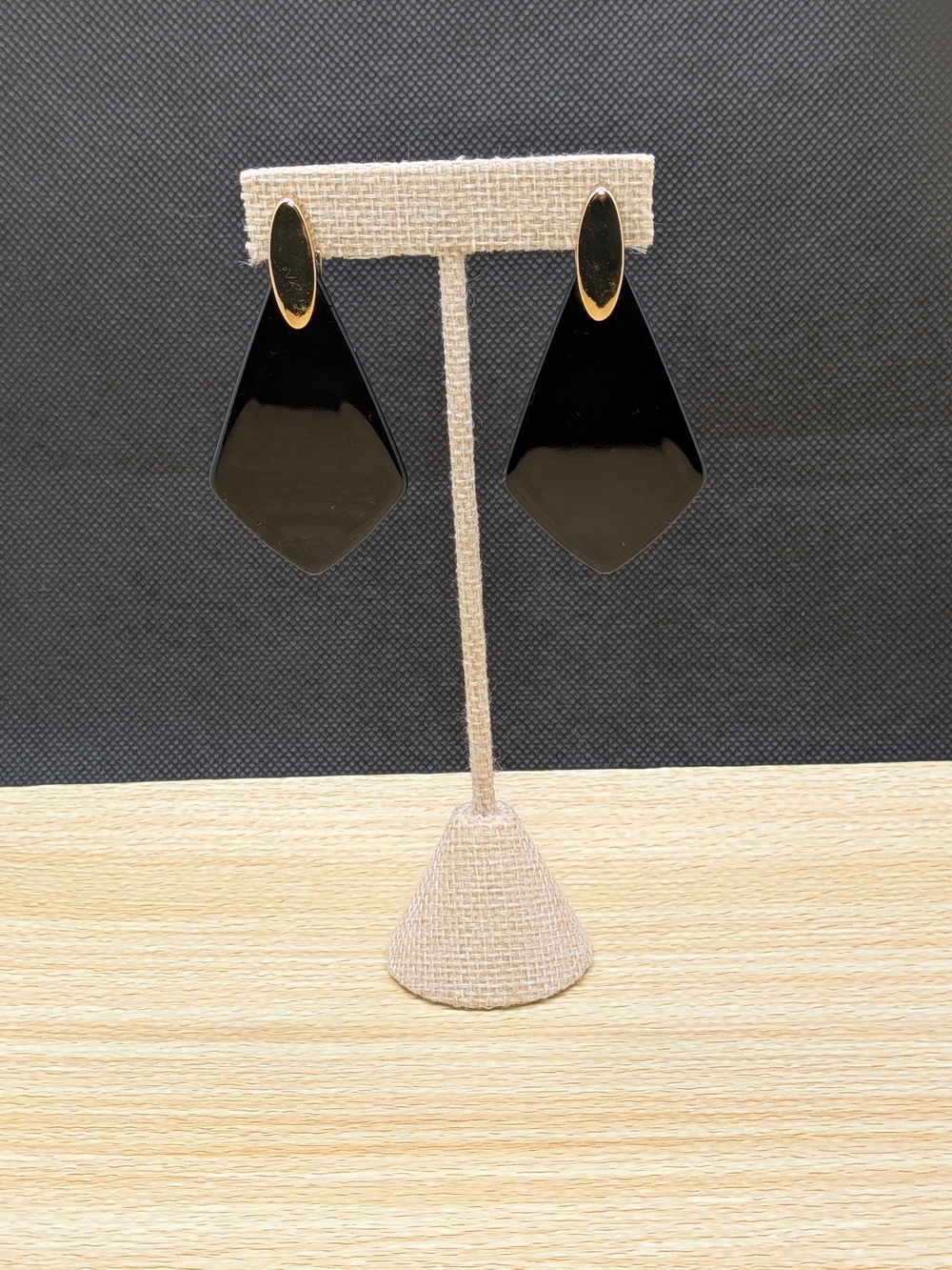 5/$25 Vintage Black and Gold Resin Geometric Drop Earrings